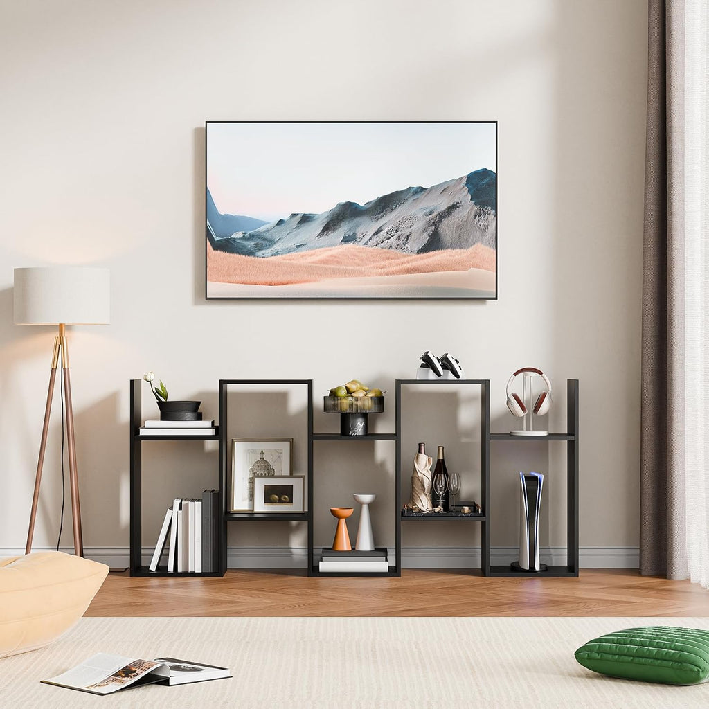 Cozy Castle Set of 2 Geometric Bookcase, S-Shaped Modern Bookshelf, Room Divider Bookshelf, 62" Tall Unique Abstract Bookcase with 5-Tier Display Shelf for Living Room Office, Black