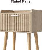 LAATOOREE Nightstand Set of 2, Small Bed Side Table with Fluted Door, End Table with Solid Wood Legs, Mid-Century Bedside Table for Bedroom Small Space