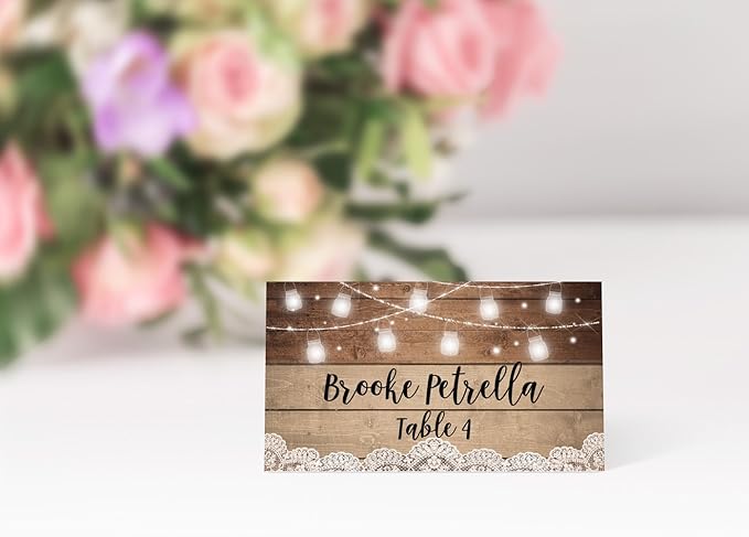 Printed Party Table Place Cards for All Occasions and Events, Set of 25 (Rustic)