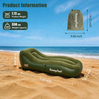 SUNNYFEEL Inflatable Lounger Couch with Built-in Pump, Heavy Duty PVC Flocked Inflatable Sofa Chair for Adults, Portable Air Lounger for Camping, Beach, Home & Outdoor, Army Green