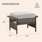 Patio Ottomans 2 Piece Outdoor Wicker Ottomans PE Rattan Footrest with Thickened Cushions Footstools for Garden Sunroom Deck Porch Balcony Poolside, Ottomans(2PCS), Brown|Beige