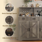 IDEALHOUSE Farmhouse Buffet Sideboard with Microwave Stand, Barn Door Storage Cabinet with Drawers and Shelves, Wood Coffee Bar for Kitchen, Dining Room, Living Room, Brown
