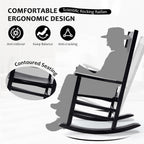 Hupmad Wooden Rocking Chair Outdoor Oversized Porch Rocker Chair,Patio Wooden Rocker with High Back and Armrest,All Weather Rocker Slatted for Backyard,Garden,400 lbs Support,Black
