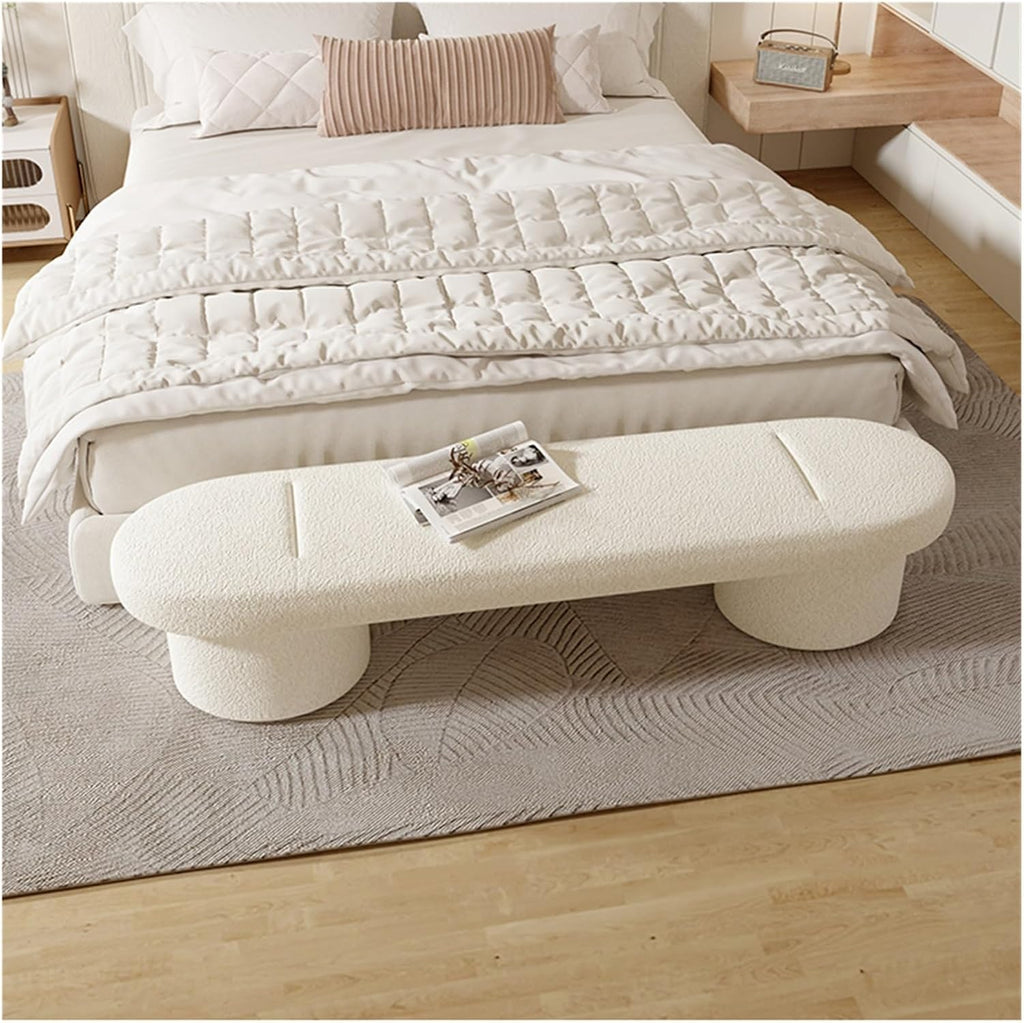 Modern Lamb's Wool Upholstered Bedroom Benches, Modern Tufted Ottoman Stool for Doorway, Living Room, Lock Entryway(White,120 * 40 * 45cm)