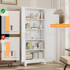 PAOFIN 71" Tall Metal Pantry Storage Cabinet with Doors and 4 Adjustable Shelves, White Kitchen Food Pantry Cabinets, Tall Freestanding Cupboard for Kitchen, Dining Room or Living Room