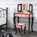 Bonnlo Kids Vanity Set, Modern Princess Vanity Table with Stool, Tri-Folding Mirror Desk for Girls Makeup Dressing Table with Drawer