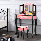 Bonnlo Kids Vanity Set, Modern Princess Vanity Table with Stool, Tri-Folding Mirror Desk for Girls Makeup Dressing Table with Drawer