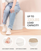 B FSOBEIIALEO Ottoman with Stroage, Round Sherpa Storage Ottoman Stool, Boucle Foot Rest 14.6"x14.6"x17.7"（Cream White