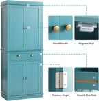 LOUVIXA 72" Kitchen Pantry Storage Cabinet, Freestanding Cupboard with 2 Cabinets, Drawer and Adjustable Shelves, Tall Storage Cabinet for Kitchen, Dinning Room, Living Room (Lake Blue)