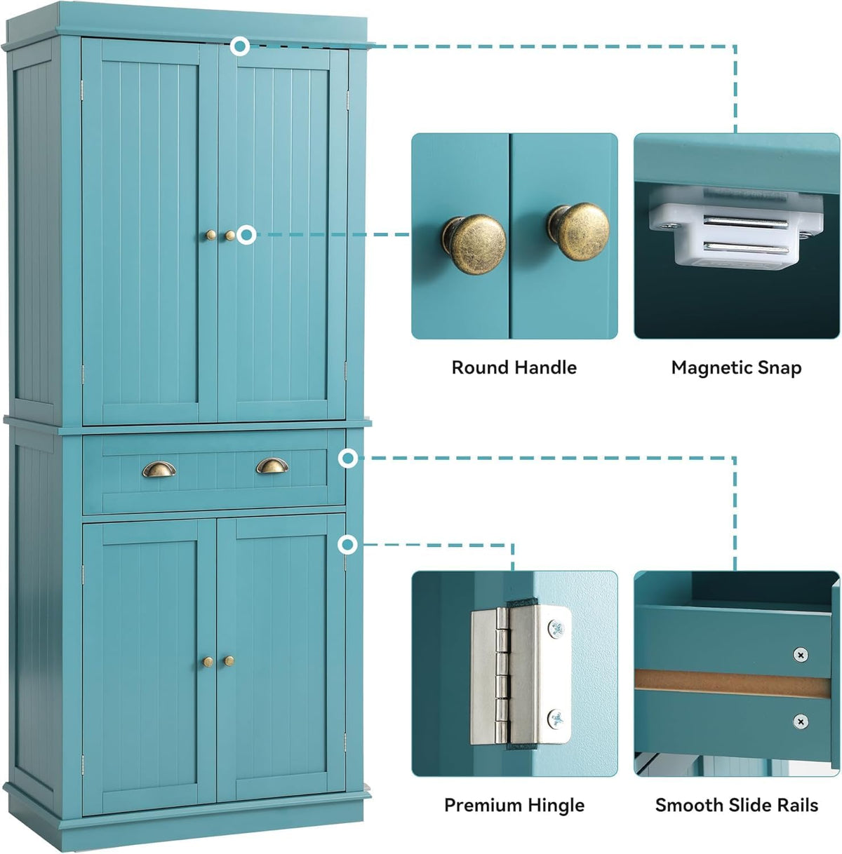 LOUVIXA 72" Kitchen Pantry Storage Cabinet, Freestanding Cupboard with 2 Cabinets, Drawer and Adjustable Shelves, Tall Storage Cabinet for Kitchen, Dinning Room, Living Room (Lake Blue)