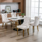 Velvet Dining Chairs Set of 6, Mid Century Tufted Dining Room Chairs with Nailhead Back Ring, Metal Legs, Modern Style for Kitchen, sillas de comedor (Beige, Golden Legs, 6 Pcs)