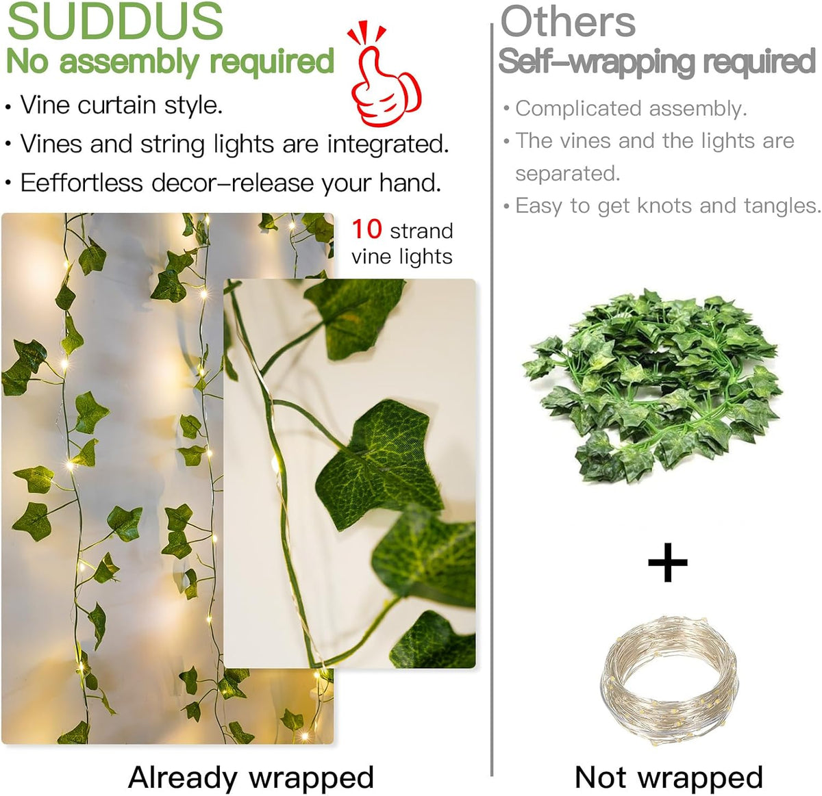 suddus Vine Lights for Bedroom 200 LED Ivy Curtain Lights Remote6.5x6.5ft | Ivy Curtain Lights, Remote Control, Indoor Outdoor Decor, For Bedroom Dorm Wedding Party Wall