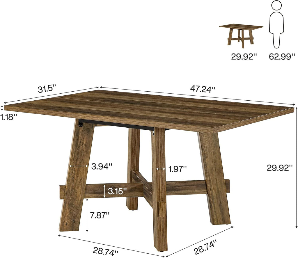 Tribesigns 47-Inch Dining Table for 4, Farmhouse Kitchen Table with Sturdy Legs and Cross Brace, Small Dinner Tables for Living Room, Apartment, Dining Room, Brown