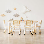 Toddler Table and Chair Set, Height Adjustable Kids Table and 6Chairs, Toddler Activity Table with Storage Boxes,Wipeable Graffiti Wood Grain Desktop,12Water Pens Included for Classroom, Natural Wood