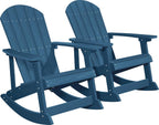YEFU Outdoor Rocking Chair Set of 2,Adirondack Rocking Chair,Patio Rocker Chair with Wide Back,Oversized Rocker Chair Look Like Real Wood, for Lawn, Porch, Backyard, Indoor and Garden(Navy Blue)