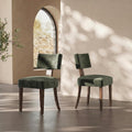 Garvee Dining Chairs Set of 2, Mid Century Modern Upholstered Chairs with Rattan Brown Wood Back, Armless Kitchen Chairs with Wood Legs for Dining Room Living Room, Green