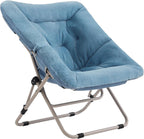 Tiita Comfy Saucer Chair, Soft Faux Fur Oversized Folding Accent Chair, Lazy Chair for Teens Adults, Metal Frame Moon Chair for Bedroom, Living Room, Dorm Rooms, X-Large, Blue