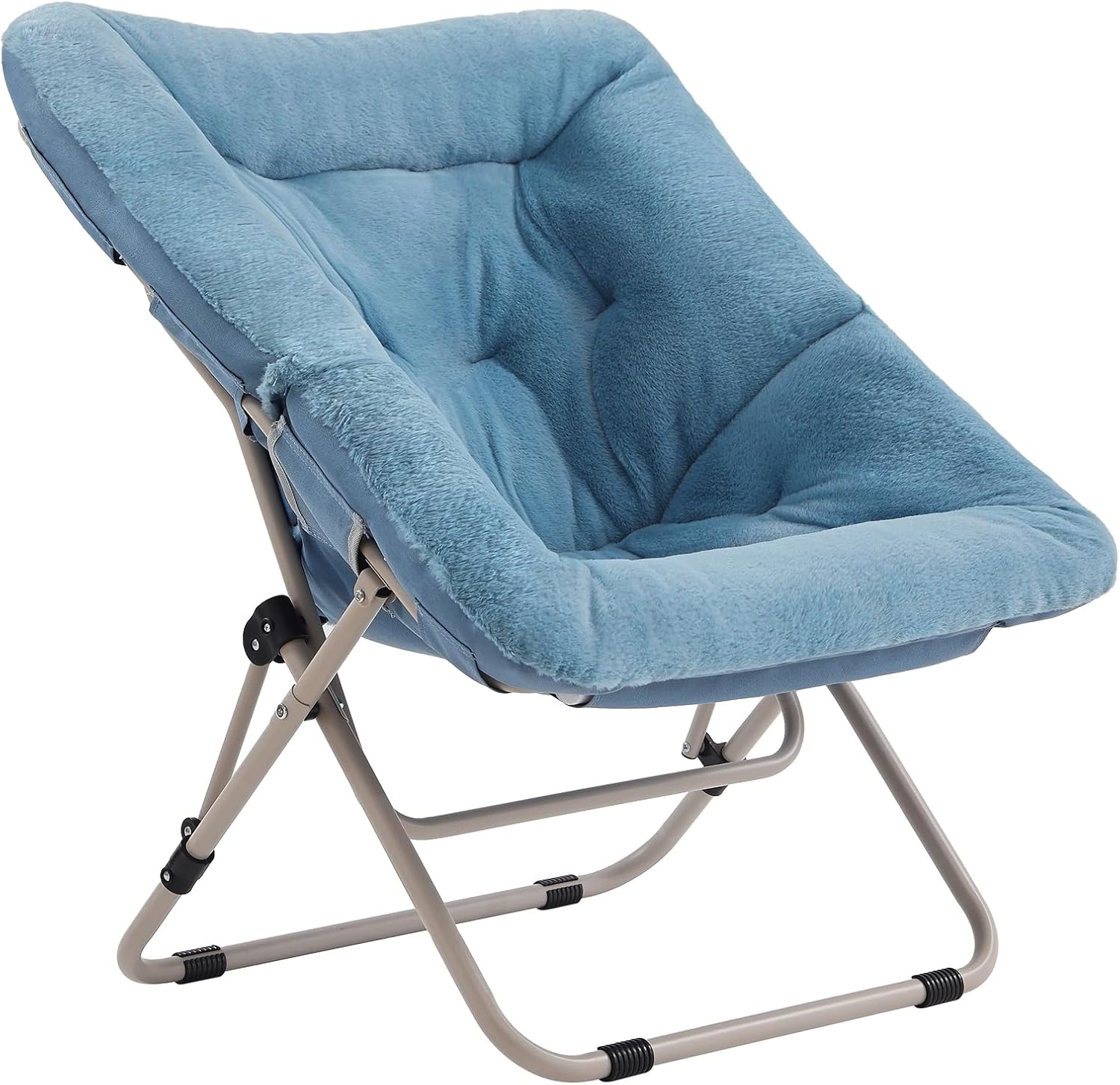 Tiita Comfy Saucer Chair, Soft Faux Fur Oversized Folding Accent Chair, Lazy Chair for Teens Adults, Metal Frame Moon Chair for Bedroom, Living Room, Dorm Rooms, X-Large, Blue