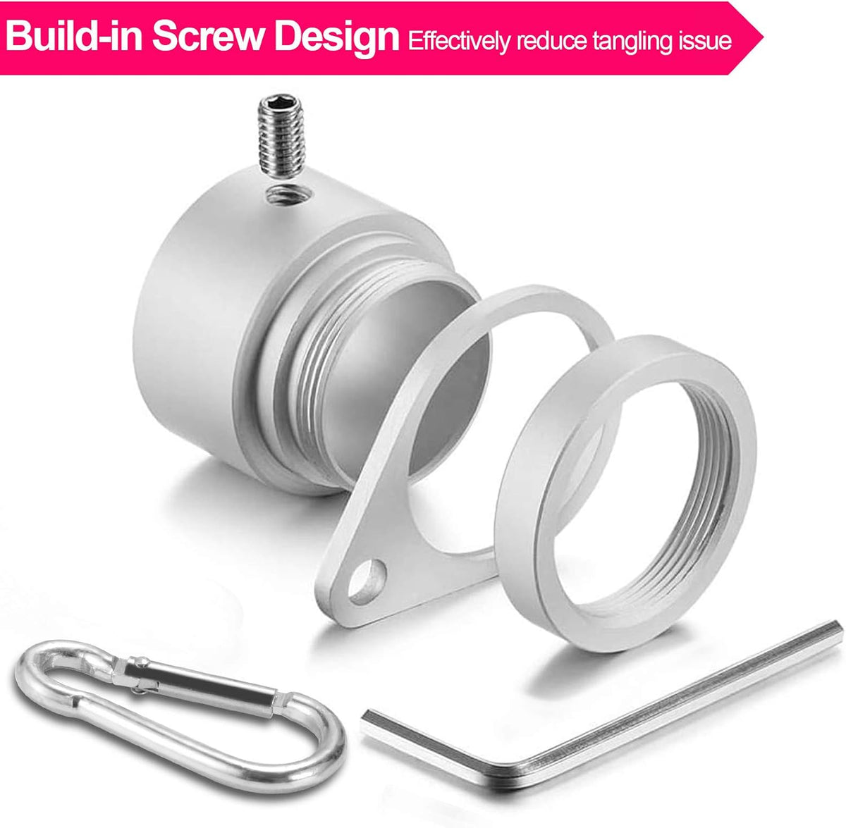 1" Flag Pole Rings, 2 Pcs Anti Wrap Flag Pole Clips Swivels, 360° Rotating Flagpole Flag Mounting Rings, Aluminum Alloy Spinning Flag Pole Kit Parts for 0.75-1.02" Diameter (1 Inch, Silver)