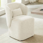 KISLOT Upholstered Dining Chairs with Wheels, Easy Assembly Stain Resistant Fabric Modern Barrel Armchair with Lumbar Cushion, Dining Room Chairs for Kitchen Living Room Bedroom, Beige, Set of 1
