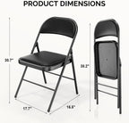 Bonnlo Folding Chair with Comfortable Padded Cushion and Back, Portable Folding Chairs for Outside, Office Events, Weddings, Pu Leather, 10 Black