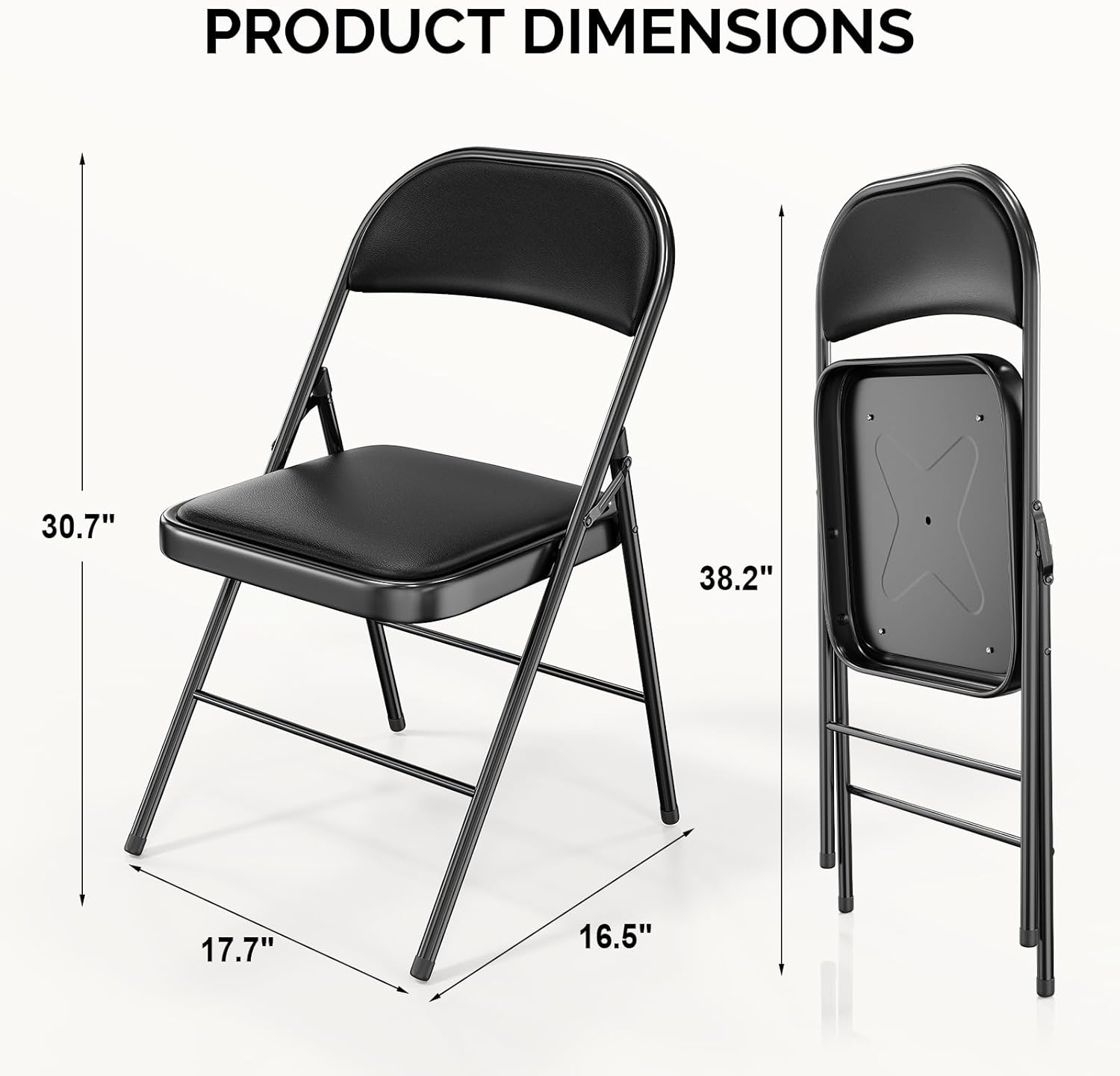 Bonnlo Folding Chair with Comfortable Padded Cushion and Back, Portable Folding Chairs for Outside, Office Events, Weddings, Pu Leather, 10 Black