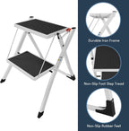 Home Vida 2 Step Ladder Compact, Heavy Duty Steel, Portable Folding, Anti-Slip Mat, Home, Kitchen, DIY, Gardening Step Ladder, 150kg Max Capacity