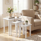 Giantex Nesting Tables Set of 3, Farmhouse Stacking Side Table with Rubber Legs, Wooden Rectangle Accent End Table, Nesting Coffee Tables for Living Room Bedroom (White)