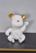 Bear Wine Bottle Holder, White with Gold Accents, Decorative Tabletop Wine Rack, Single Bottle