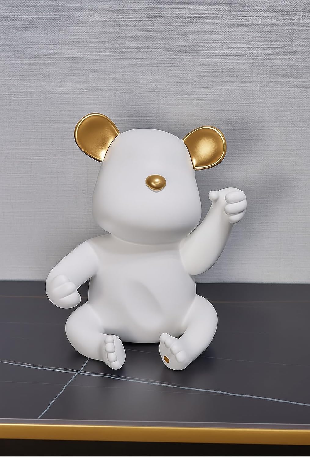 Bear Wine Bottle Holder, White with Gold Accents, Decorative Tabletop Wine Rack, Single Bottle