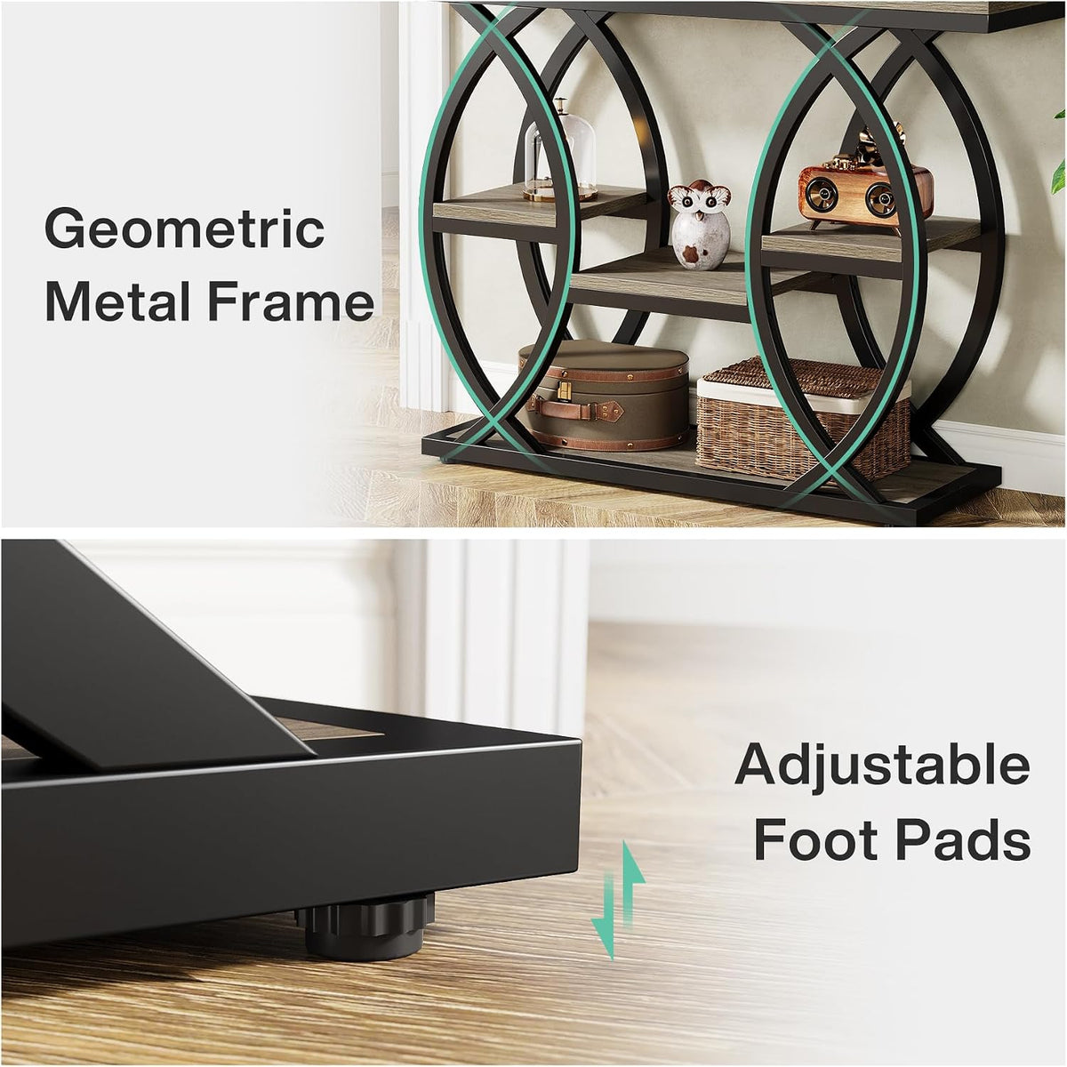 Tribesigns 39.4" Console Table, 4-Tier Sofa Table, Accent Tables, Grey | Storage Shelves, Wood Tabletop with Metal Frame, Industrial Style, For Narrow Entryway, Hallway, Behind the Couch