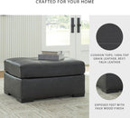 Signature Design by Ashley Brindley Pier Oversized Accent Ottoman, Fully Assembled Rectangular Tufted Footrest, Black Leather and Faux Leather Upholstery, Contemporary Living Room Seating, Fog