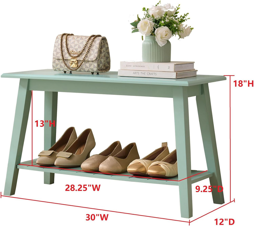 Kings Brand Furniture Delphi Wood Entryway Bench with Storage Shelf – Modern Accent Seating for Hallway, Bedroom, Living Room or Narrow Space-Saving Shoe Bench (Glacier)