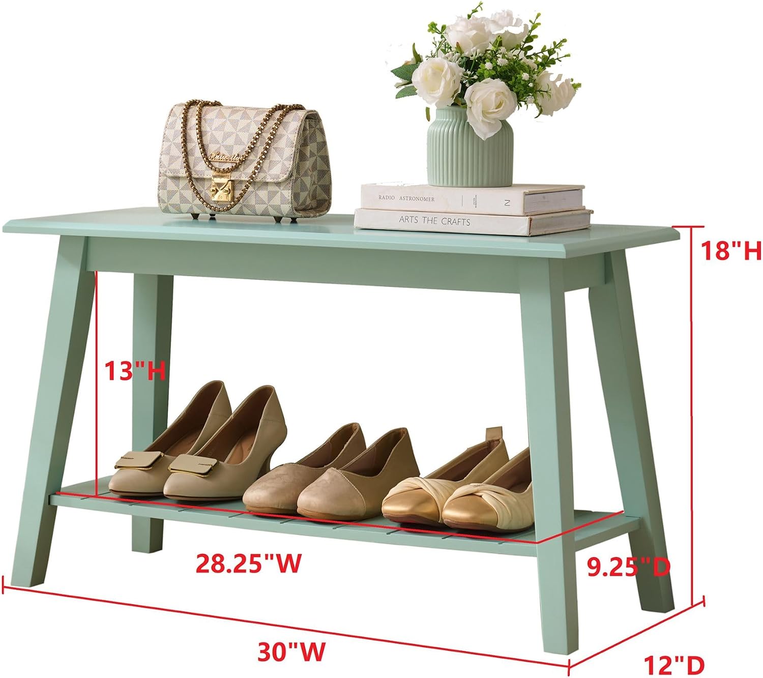 Kings Brand Furniture Delphi Wood Entryway Bench with Storage Shelf – Modern Accent Seating for Hallway, Bedroom, Living Room or Narrow Space-Saving Shoe Bench (Glacier)