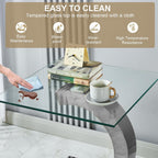 Luxury Silver Glass End Table,Sqaure Sofa Side Table with Shiny Mirrored C-Shape Stainless Steel Base,Clear Glass Accent End Table Bedside Table Nightstand for Living Room Bedroom Office