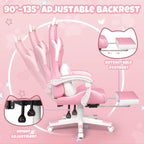 Pink Gaming Chair with Cat Ears & Footrest, Ergonomic Gaming Computer Desk Chair with Cat Paw Lumbar Support & Linked Armrests - Cute PU Leather Game Chair for Girls Adults