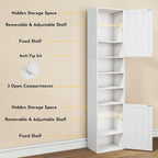 70.8" Tall Bathroom Storage Cabinet with 2 Barn Doors, Narrow Storage Cabinet with Adjustable Shelves & Open Compartments, Slim Floor Cabinet for Bathroom, Kitchen, Entryway, Living Room, White
