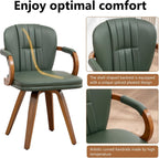 Swivel Dining Chairs Mid Century Modern Green Faux Leather Upholstered Kitchen Chairs with Bentwood Frame Armrests Side Chairs,Comfortable Ergonomic Wood Accent Chair No Wheels,1PCS