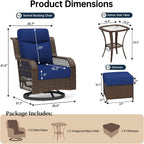 PIZZELLO Outdoor Swivel Rocker Chairs 5 Pieces Wicker Swivel Patio Chair w/Ottomans, Side Table, 5" Extra Thick Cushions and 25" Full Support Back, Patio Furniture Set for Outside Backyard