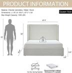 54" Majestic Extra-Tall Wingback Bed Frame Queen - Premium Textured Ivory Canvas Chenille Upholstered Platform Bed, 1000lbs Capacity, No Box Spring Needed (Queen U.S. Standard)