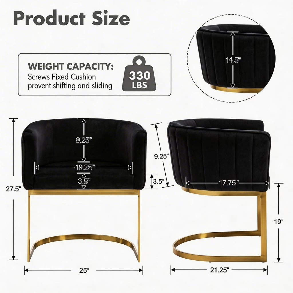 Hyfirm Black and Gold Barrel Dining Chairs Set of 6, Modern Velvet Upholstered Accent Chairs with Curved Back for Kitchen Island, Luxury Comfort Seating Cantilever Metal Frame