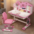 Kids Functional Desk and Chair Set, Ergonomic Height Adjustable Children School Study Desk with Bookstand Widened, Study Table Storage Drawer for Boys Girls(Pink) Pink