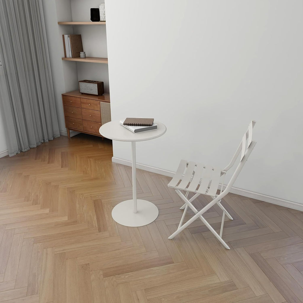 Multifunctional Round Metal End Table, Minimalist Solid Color Large Base Coffee Table Cocktail Table Tray Table for Living Room Sofa Balcony Bedroom Garden Lounge(48x72cm, Cream)