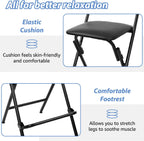 VENI HOME Folding Bar Stool with Backrest,25 Inch Leather Padded Counter Height Foldable Stool,Tall Folding Stool Chair for Gardening Kitchen Shop Cafe, Black (2 Pack)