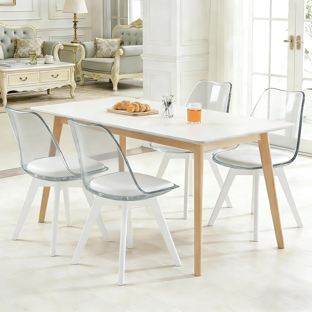 Dining Chairs Set of 4, Mid Century Modern Dining Room Kitchen Chairs with Curved Back & Wooden Legs, Upholstered Padded Seat Accent Chairs for Dining Room, Kitchen, Living Room