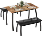 Dining Table Set for 4, 3-Piece Wooden Kitchen Table with 2 Upholstered Benches, Space-Saving Dinette Set for Restaurant, Studio, Dining Room, Home Kitchen(43''x28''x30''), Retro