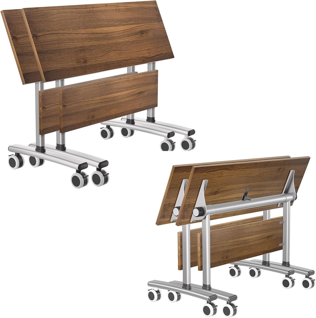 Folding Conference Table with Wheels, 47" Mobile Training Table, Flip Top Seminar Table for Office Classroom Meeting Room, Heavy Duty 440lbs Capacity, Space Saving Nesting Desk,2 Pack,47IN