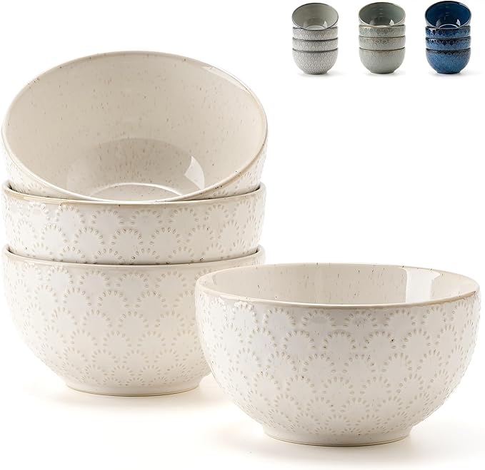 White Ceramic Bowls Set of 4, 25.3Fl Oz Pocerlain Soup Bowls 5.8" Cereal Bowls Rice Bowls for Kitchen, Serving Bowl Set for Entertaining, Dinner, Party - Housewarming Gift Idea