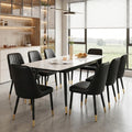 Extendable Dining Table Set for 8, 55"–79" Rectangular Dining Table with White Sintered Stone Top and 8 PU Leather Chairs, Modern Kitchen & Dining Room Table for Family Gatherings, Built to Last