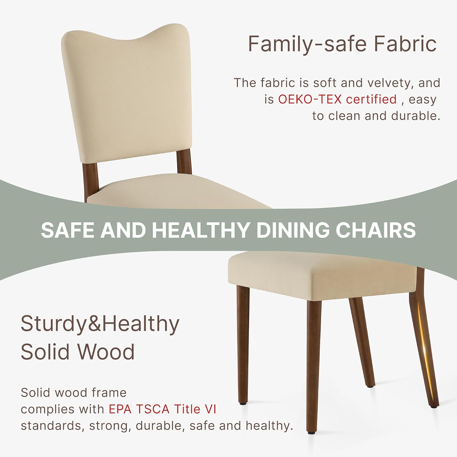 KISLOT Upholstered Dining Chairs Set of 4, Modern Velvet Kitchen Chairs with Solid Wood Legs, High Back Wooden Dining Room Chairs with Dark Walnut Color Legs for Farmhouse Kitchen Dining Room, Linen